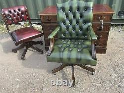 Chesterfield Gainsborough Swivel Office Chair In Green Real Leather