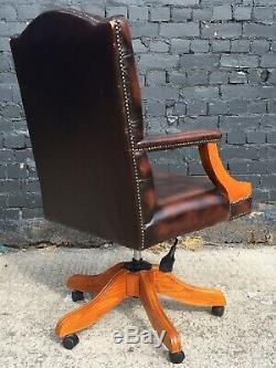 Chesterfield Gainsborough Swivel Tilt Office Desk Captains Chair Brown Leather