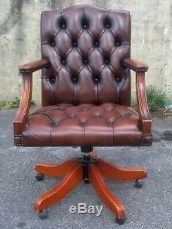 Chesterfield Gainsborough Swivel Tilt Office Desk Captains Chair Brown Leather