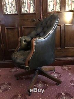 Chesterfield Green Leather Directors Office Desk Chair