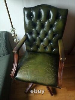 Chesterfield Green Leather Office Chair Free Delivery In London