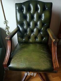 Chesterfield Green Leather Office Chair Free Delivery In London