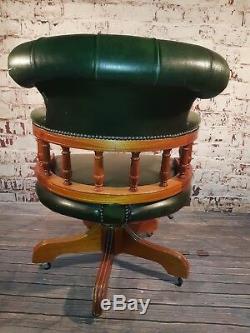 Chesterfield Green Leather Ring Mekanikk Norway Captains Office Desk Chair Seat