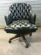 Chesterfield High Back Office Chair Antique Blue Leather Fully Buttoned