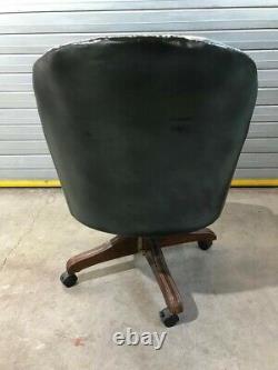 Chesterfield High Back Office Chair Antique Blue Leather Fully Buttoned