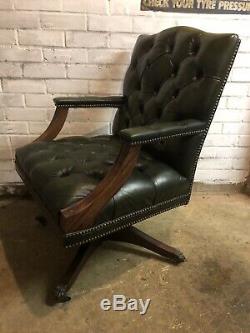 Chesterfield Leather Gainsborough Antique Green Swivel Office Captains Chair