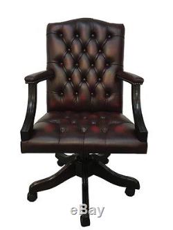 Chesterfield Leather Gainsborough Antique Oxblood Red Swivel Office Chair