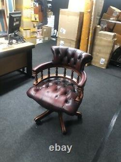 Chesterfield Maroon leather swivel office chair captains Admiral Red NEEDS TLC