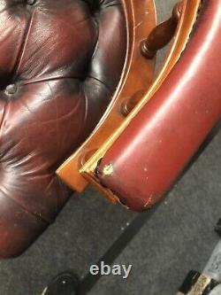 Chesterfield Maroon leather swivel office chair captains Admiral Red NEEDS TLC