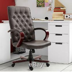 Chesterfield Office Chair Executive Swivel Luxury Brown PU Leather High Back