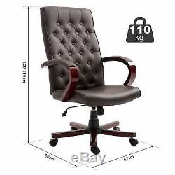Chesterfield Office Chair Executive Swivel Luxury Brown PU Leather High Back