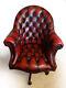Chesterfield Office Desk Directors Swivel Captains Chair Antique Red Leather