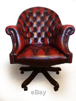 Chesterfield Office Desk Directors Swivel Captains Chair Antique Red Leather
