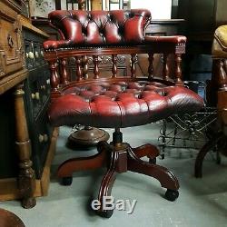 Chesterfield Oxblood Red Leather Home Office Captains Swivel Chair