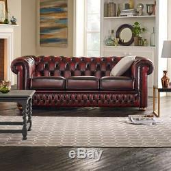 Chesterfield Sofa Leather Oxblood with Beautiful Patina Office Living Showroon