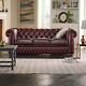 Chesterfield Sofa Leather Oxblood With Beautiful Patina Office Living Showroon