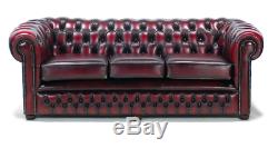 Chesterfield Sofa Leather Oxblood with Beautiful Patina Office Living Showroon