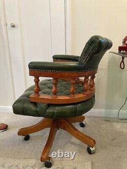 Chesterfield Style Captain Office Chair Armchair Green Leather Swivel Chair