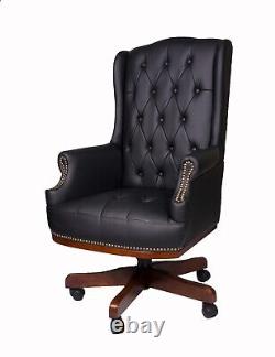 Chesterfield Style Captain's Office Desk Chair Swivel Traditional PU Leather