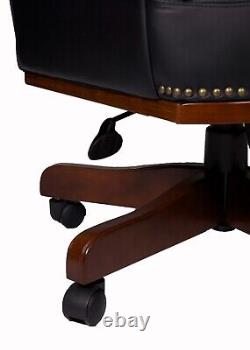 Chesterfield Style Captain's Office Desk Chair Swivel Traditional PU Leather
