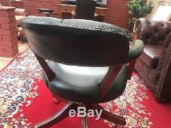 Chesterfield Style Captains Swivel Chair Green Leather Office Study