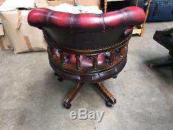 Chesterfield Style Captains Swivel Chair Red Leather Office Study