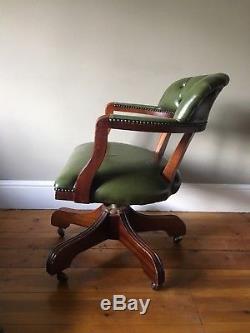 Chesterfield Style Captains Swivel Office Button Chair Distressed Green Leather