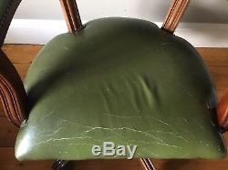 Chesterfield Style Captains Swivel Office Button Chair Distressed Green Leather