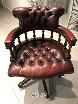 Chesterfield Style Oxblood Red Leather Home Office Captains Swivel Chair