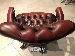Chesterfield Style Oxblood Red Leather Home Office Captains Swivel Chair
