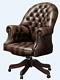 Chesterfield Vintage Directors Swivel Office Chair Antique Brown Leather