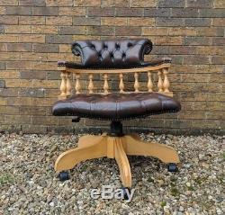 Chesterfield brown leather vintage antique captains chair office home stylish
