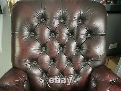 Chesterfield office chair, Ox blood red, reclining
