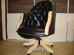 Chesterfield office swivel chair. Black leather. Top quality! Brand new