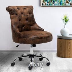 Classic Chesterfield Brown Faux Leather Office Chair Swivel Adjustable Desk Seat