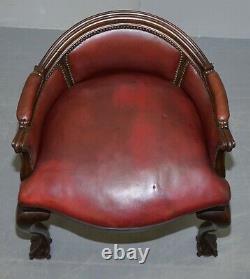 Claw & Ball Cabriolet Leg Oxblood Leather Small Chair Or Stool Office Or Desk