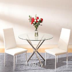 Clear Round Glass Dining Table and 2/4 Chairs Set Home Office Kitchen Furniture