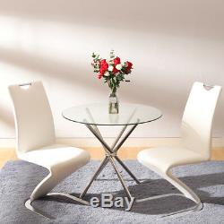 Clear Round Glass Dining Table and 2/4 Chairs Set Home Office Kitchen Furniture