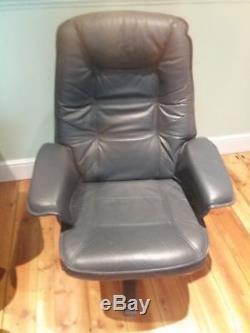 Comfy Reclining Swivel Chair x2 Blue/Grey Armchairs Leather for lounge or office