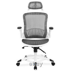 Computer Desk Chair Leather Office Chair Mesh Back with Wheel and Arms for Study