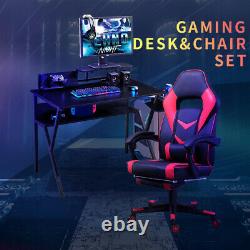Computer Desk Gaming Racing Desk and Chair Set with Cup Holder Footrest Office UK