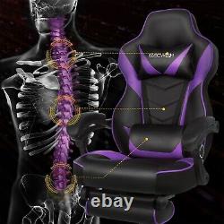 Computer Gaming Chair Ergonomic Office Massage Chair Footrest Recliner Purple UK