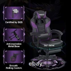 Computer Gaming Chair Ergonomic Office Massage Chair Footrest Recliner Purple UK