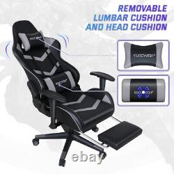 Computer Gaming Chair Footrest Ergonomic Recliner Swivel Adjustable Office Grey