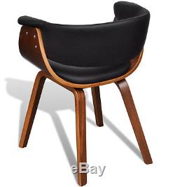Contemporary Dining Chair Retro Arm Seat Black Faux Leather Living Room Office