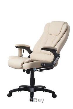Cream Luxury Faux Leather Swivel High Back Massage Gaming Office Chair FREE P&P