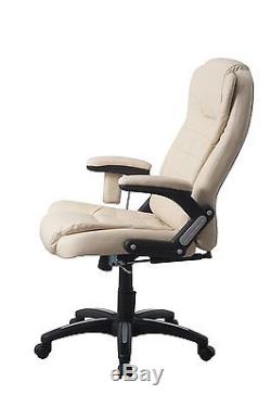 Cream Luxury Faux Leather Swivel High Back Massage Gaming Office Chair FREE P&P