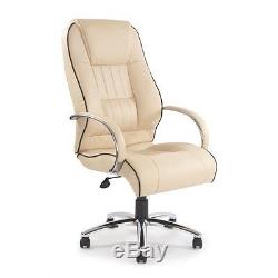 Cream Office Swivel Leather Chrome Executive Managers Computer Chair
