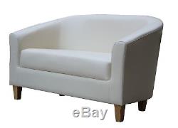 Cream Two Seater Tub Chair Faux Leather Office Armchair Reception Home 2 Seats