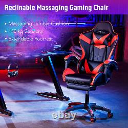 Crenex Racing Reclining Desk Office Computer Gaming Massage Chair With Footrest